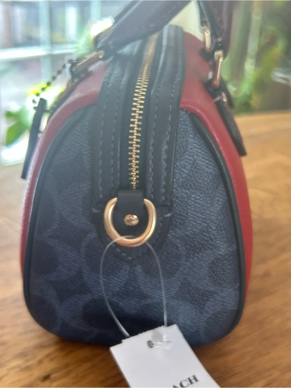 Coach ROWAN Red and Blue Pebbled Leather Mini Satchel with Gold Hardware - Picture 7 of 9